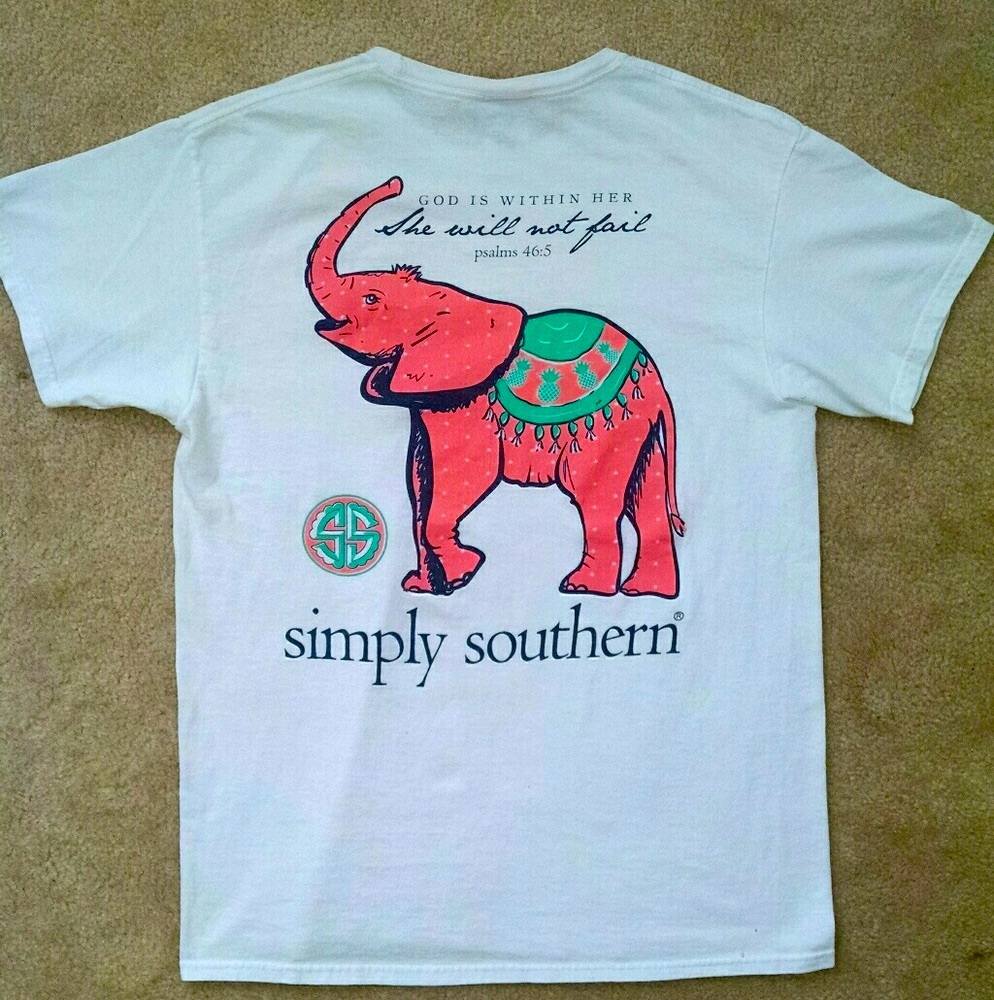 Simply Southern White And Pink Elephant Graphic T-shirt Size M